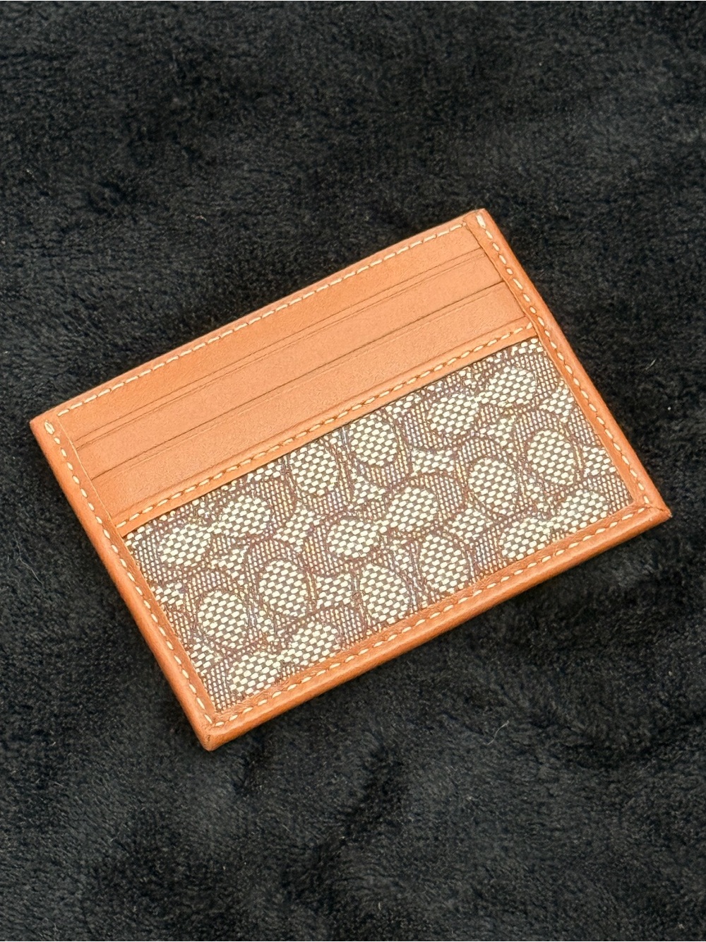 Coach Jacquard Micro Signature C Leather ID Card Case Wallet